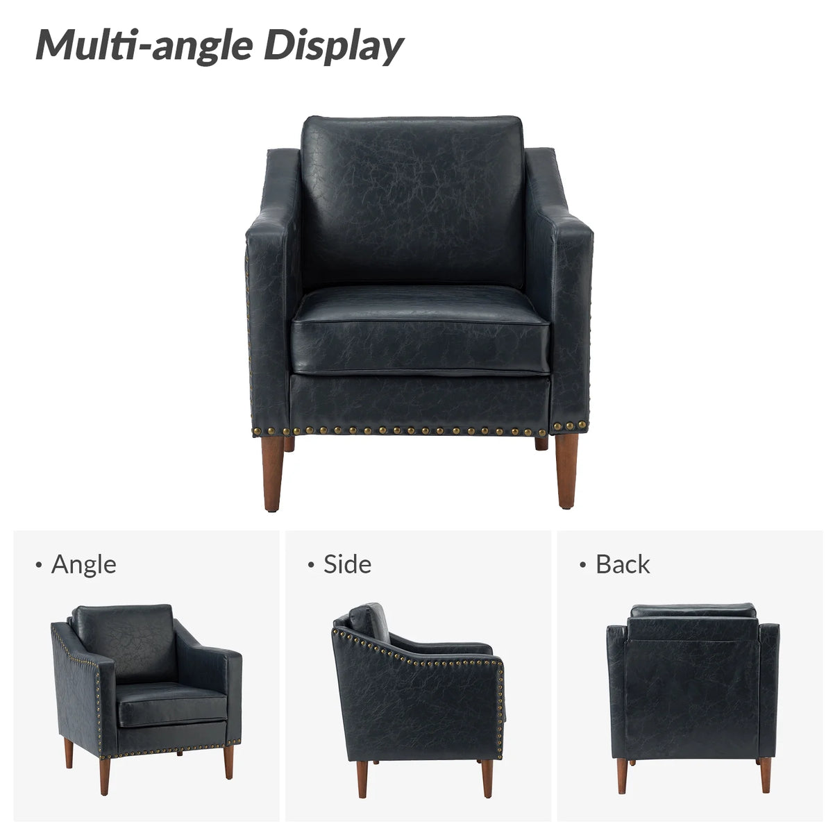Navy Faux Leather Upholstered Accent Chair Set of 2 O76514
