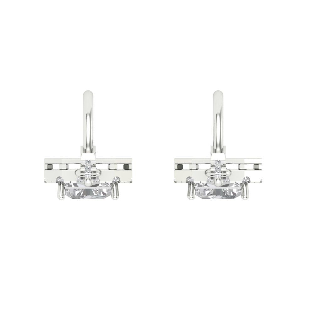 14K White Gold Emerald Cut Halo Drop Dangle Earrings V319