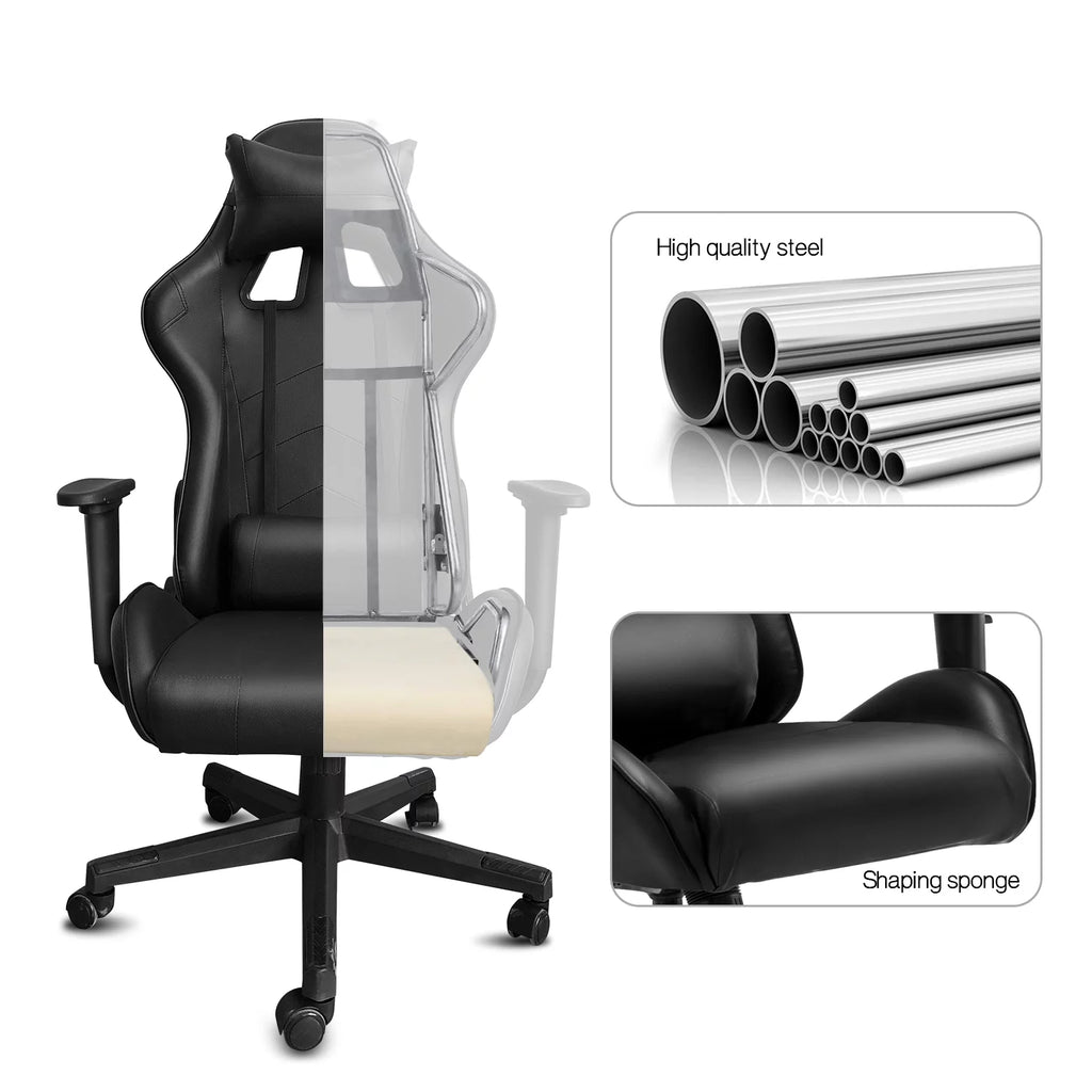 Black Ergonomic Reclining Gaming Chair with Lumbar Support W346