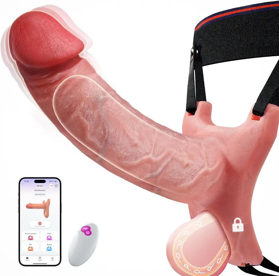 Strap-On Penis Sleeve Male Vibrator Hollow Dildo Enlarger Penis Ring Extender Cock Sleeve K913444
