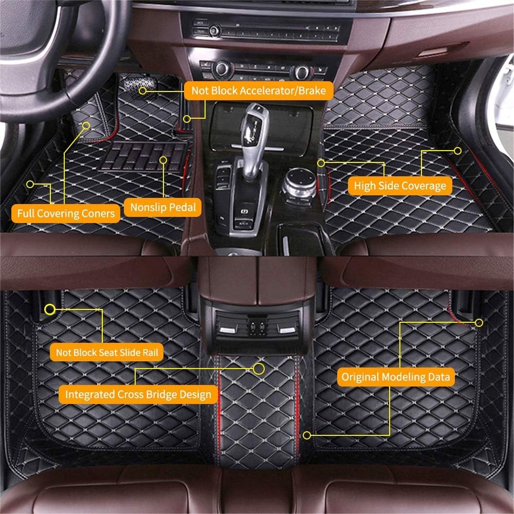 Red Waterproof Anti-Skid Leather Full Coverage Car Floor Mats W5679