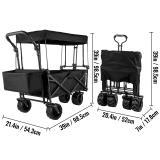 Collapsible Wagon Cart Black with Removable Canopy Oxford Cloth X73950