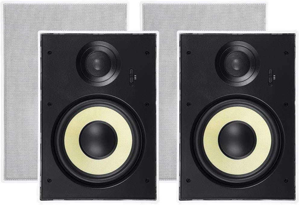 3-Way Fiber In-Wall Speakers 8 Inch Pair With Removable And Paintable Grille C875