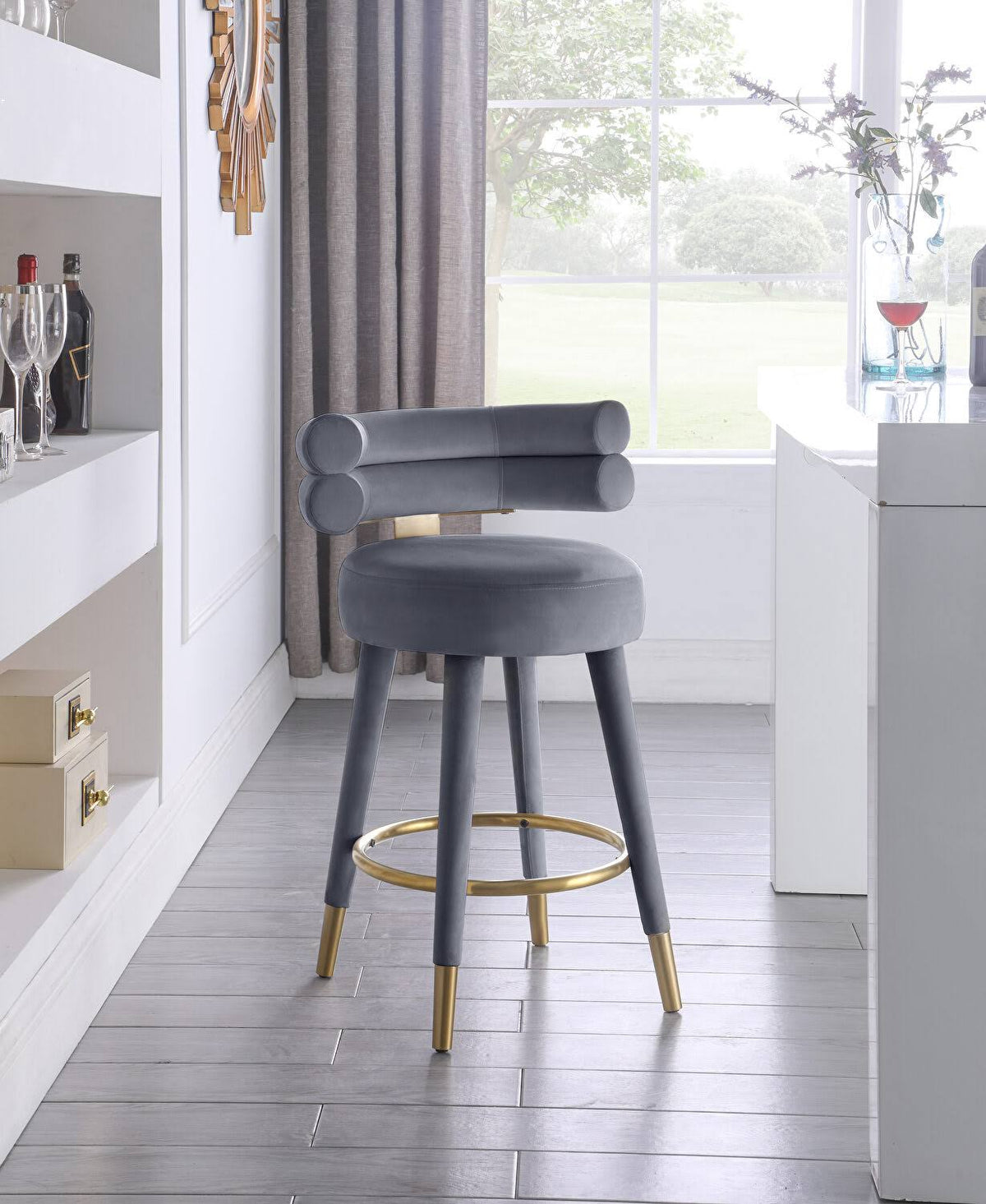 Gray Velvet Counter Stool (Set of 2) I39293
