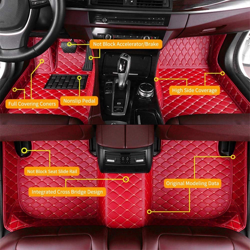 Red Waterproof Anti-Skid Leather Full Coverage Car Floor Mats W5679