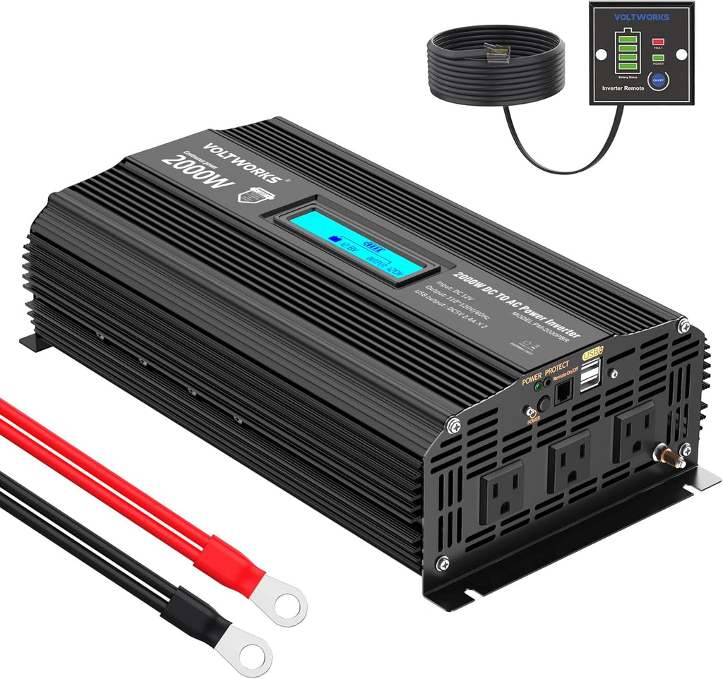 1100 watt DC 12V to AC 120V Modified Sine Wave Inverter with LCD Display Remote Control 2AC Outlets Dual 2.4A USB Ports X606986