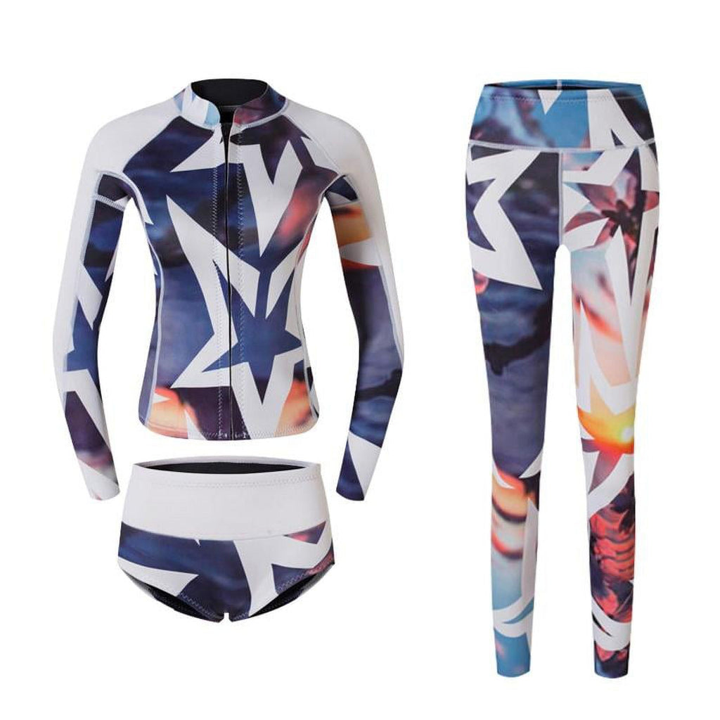 3pcs/Set Women Wetsuit Snorkeling Diving Surfing Jacket Shorts M O892078