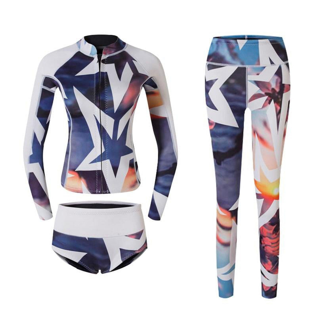 3pcs/Set Women Wetsuit Snorkeling Diving Surfing Jacket Shorts M O892078