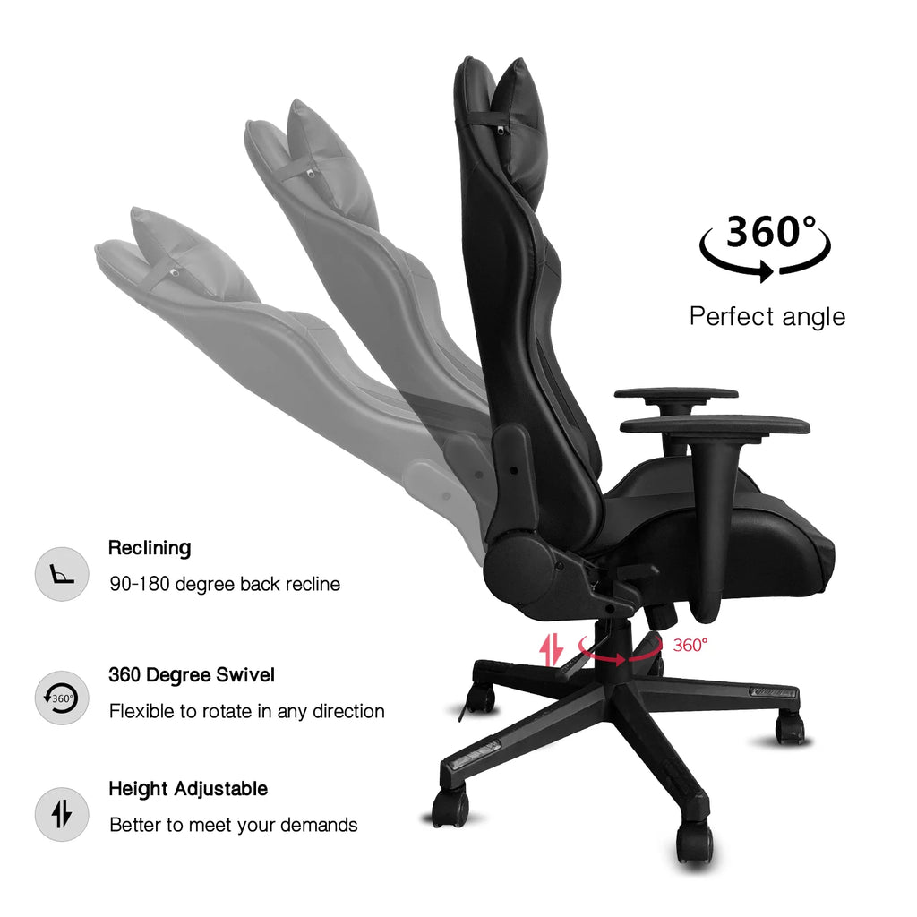 Black Ergonomic Reclining Gaming Chair with Lumbar Support W346
