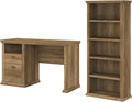 50W Reclaimed Pine Home Office Desk with 5 Shelf Bookcase C393926