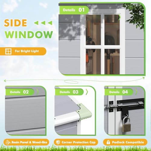 6x4 FT Waterproof Plastic Resin Storage Shed with Lockable Door C7597