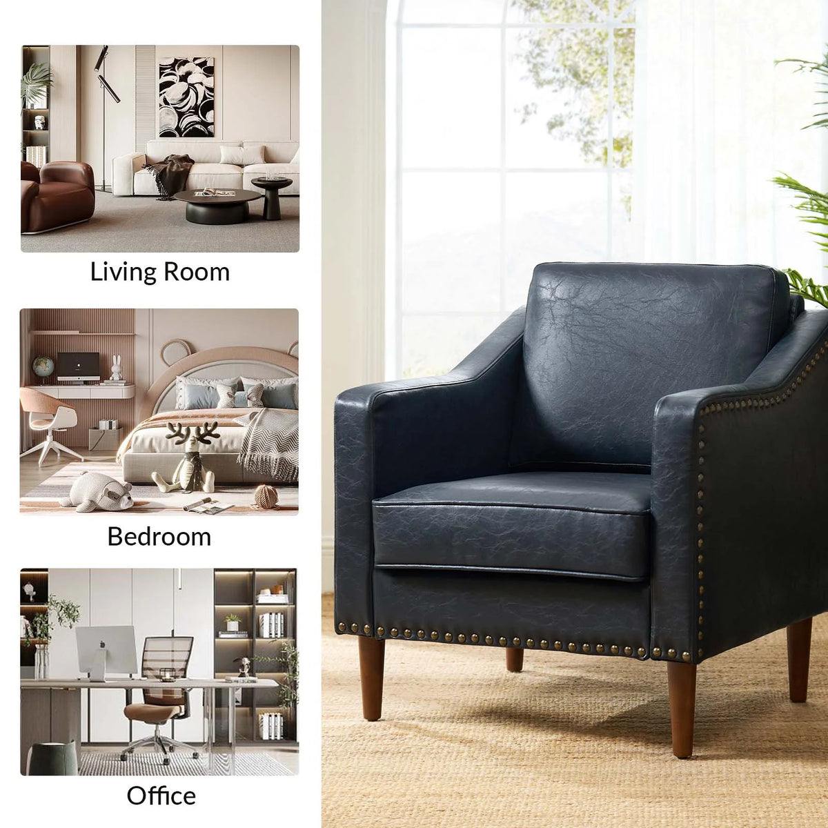 Navy Faux Leather Upholstered Accent Chair Set of 2 O76514