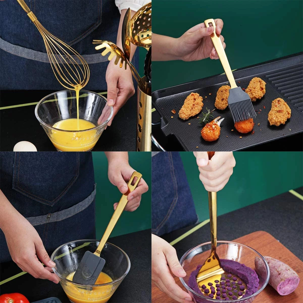 13 Pieces Gold Stainless Steel Cooking Utensils Set with Utensil Holder F500107