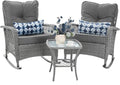 3 Piece Wicker Rocking Patio Furniture Set with Cushions and Coffee Table V17187