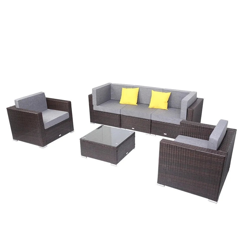 6 Pieces PE Wicker Rattan Corner Sofa Set V473057